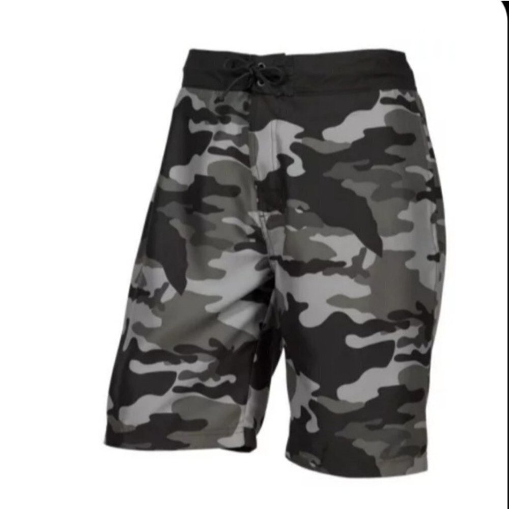 Bass Pro Shops Mens Black Gray Camo Board Shorts Swim Trunks Swimsuit Beach